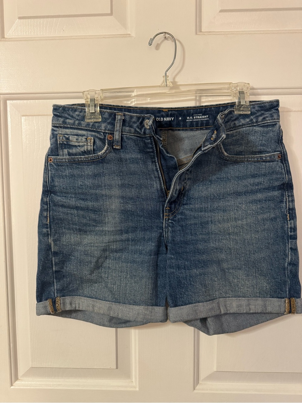 Old Navy Women’s Mid-Length Blue Denim Roll-Cuff Shorts